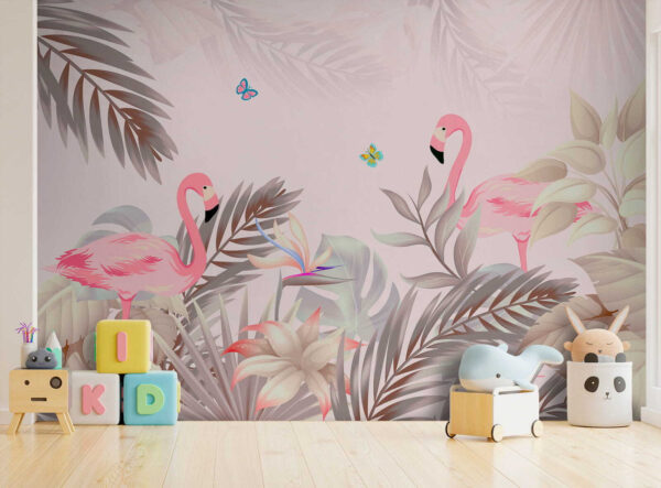 Flamingos cor-de-rosa e flores Flamingos cor-de-rosa e flores