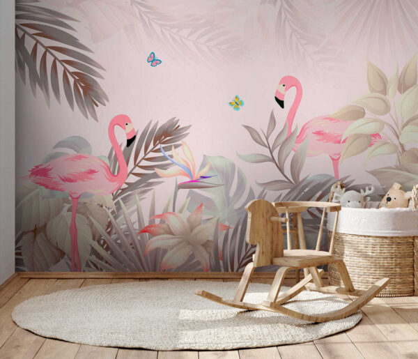 Flamingos cor-de-rosa e flores Flamingos cor-de-rosa e flores