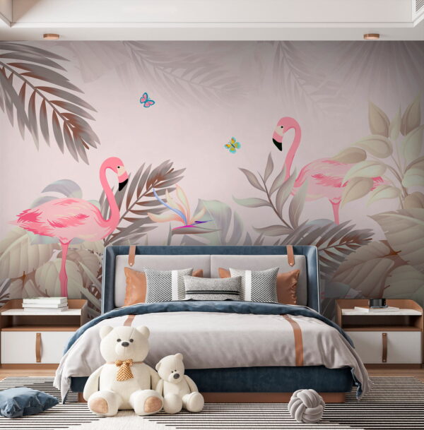 Flamingos cor-de-rosa e flores Flamingos cor-de-rosa e flores
