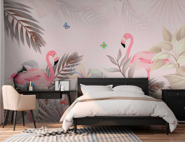 Flamingos cor-de-rosa e flores Flamingos cor-de-rosa e flores