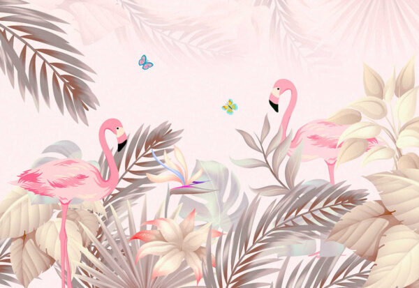 Flamingos cor-de-rosa e flores Flamingos cor-de-rosa e flores