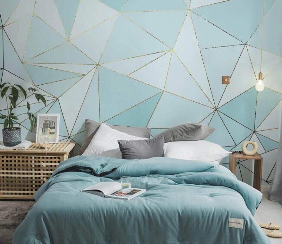 Papel de parede Padrão triangular azul e branco