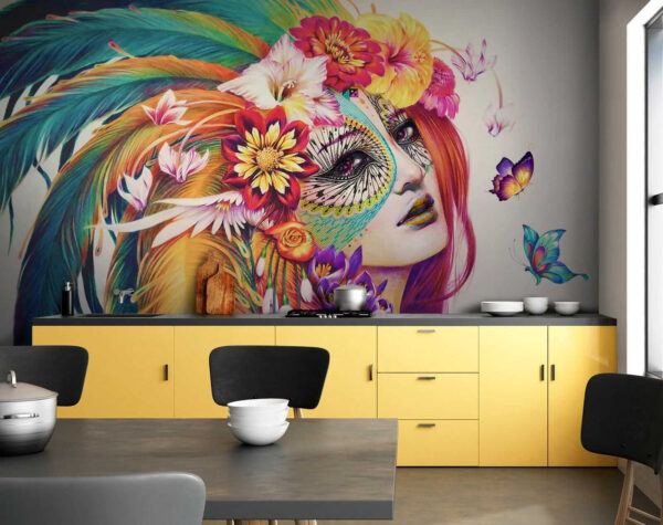 Mulher com penas e flores coloridas Mulher com penas e flores coloridas