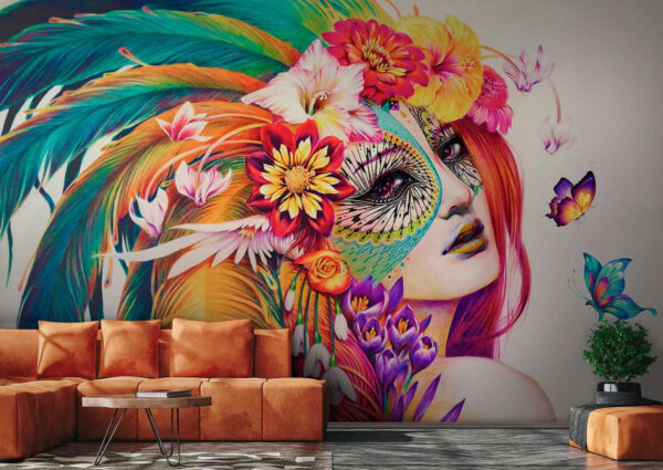Mulher com penas e flores coloridas Mulher com penas e flores coloridas