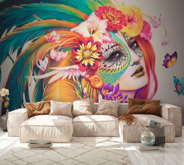 Mulher com penas e flores coloridas Mulher com penas e flores coloridas