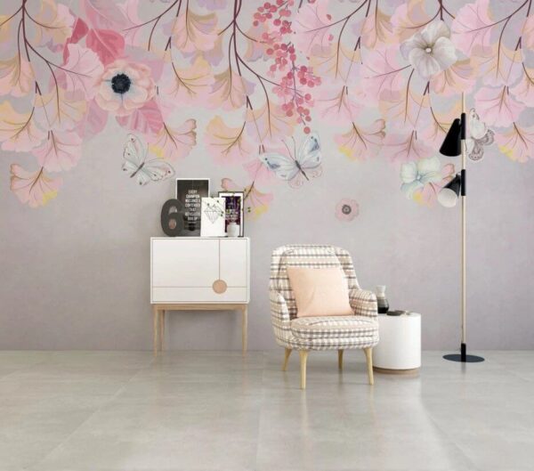 Papel de parede Papel de parede Pintura de flores e borboletas (REF: u44222)