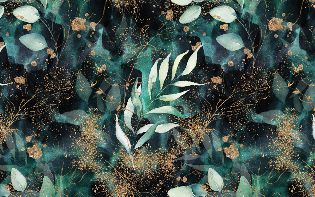 Elegant teal foliage with shimmering accents Elegant teal foliage with shimmering accents