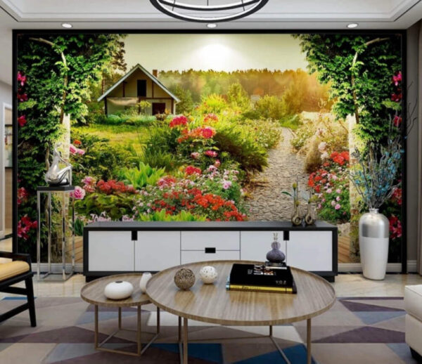 Jardim com flores e uma casa Jardim com flores e uma casa