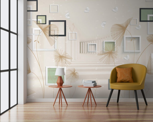 Papel de parede com flores e borboletas brancas e castanhas Papel de parede com flores e borboletas brancas e castanhas
