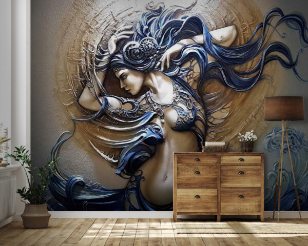 Pintura de uma mulher com cabelo comprido Pintura de uma mulher com cabelo comprido