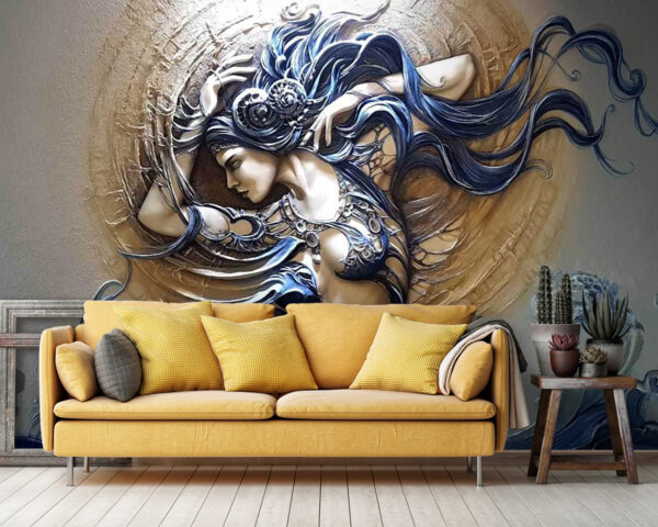Pintura de uma mulher com cabelo comprido Pintura de uma mulher com cabelo comprido