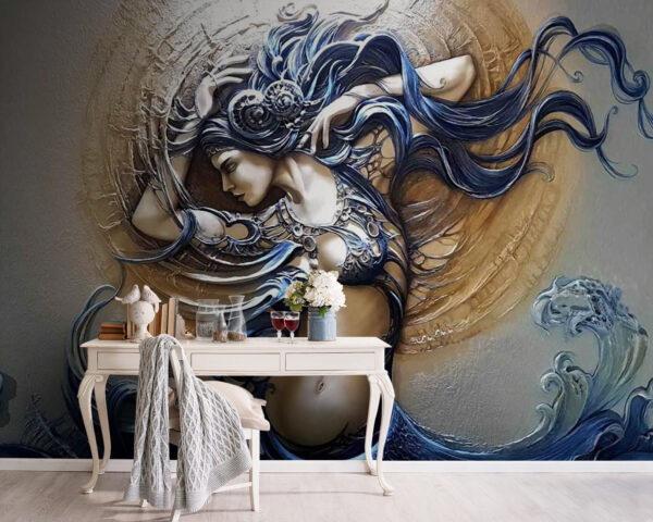 Pintura de uma mulher com cabelo comprido Pintura de uma mulher com cabelo comprido