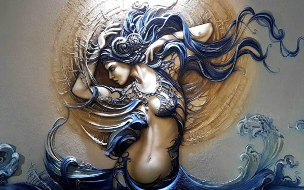 Pintura de uma mulher com cabelo comprido Pintura de uma mulher com cabelo comprido