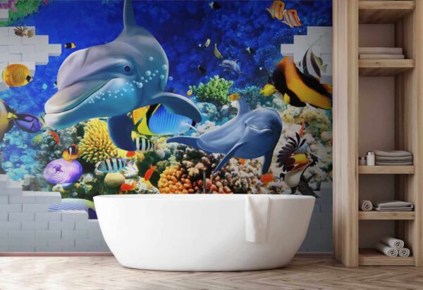 Mural de um peixe e golfinhos Mural de um peixe e golfinhos