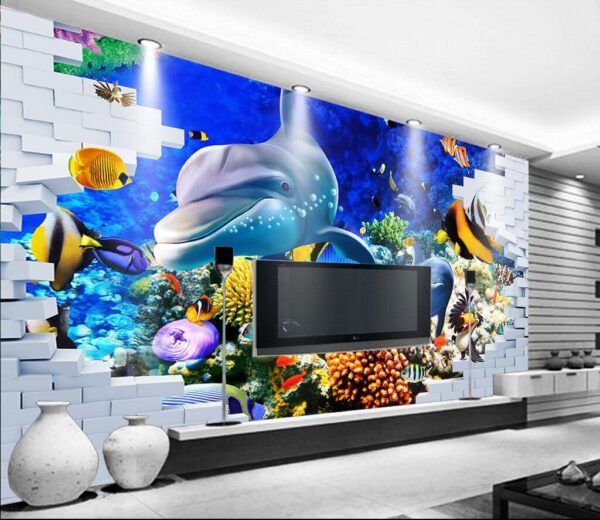Mural de um peixe e golfinhos Mural de um peixe e golfinhos
