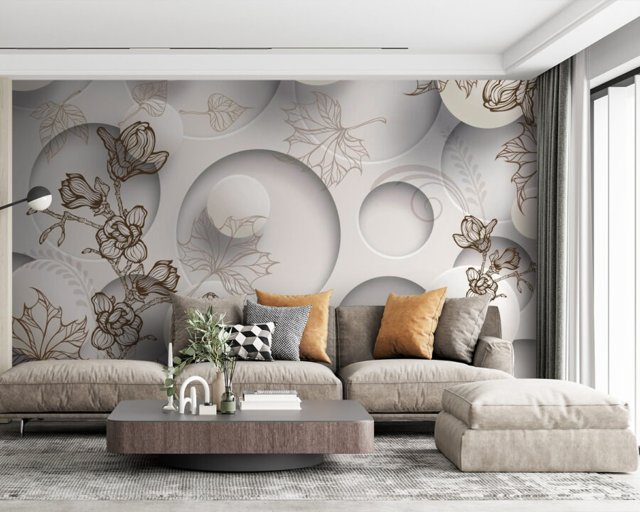 Papel de parede com círculos e flores