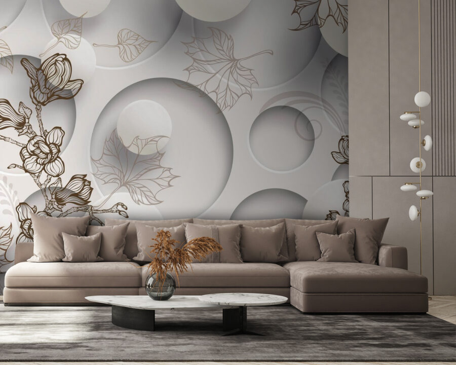 Papel de parede com círculos e flores