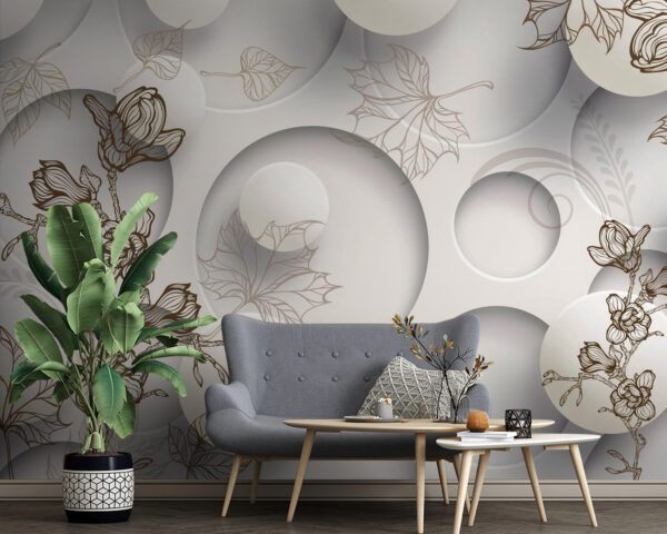 Papel de parede com círculos e flores Papel de parede com círculos e flores