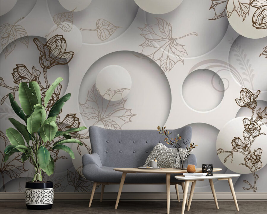 Papel de parede com círculos e flores