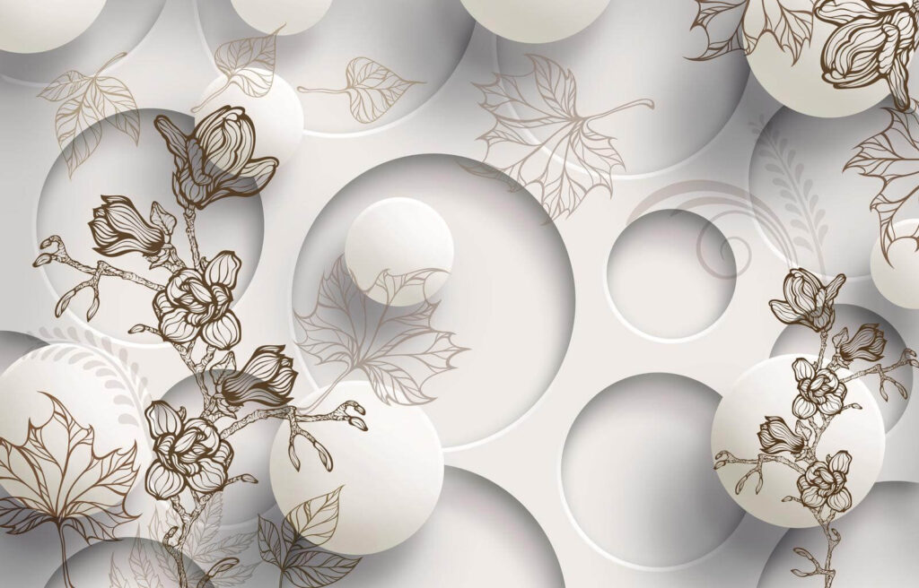 Papel de parede com círculos e flores Papel de parede com círculos e flores