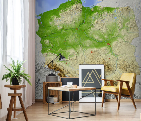 Mapa da Polónia com terra e água Mapa da Polónia com terra e água