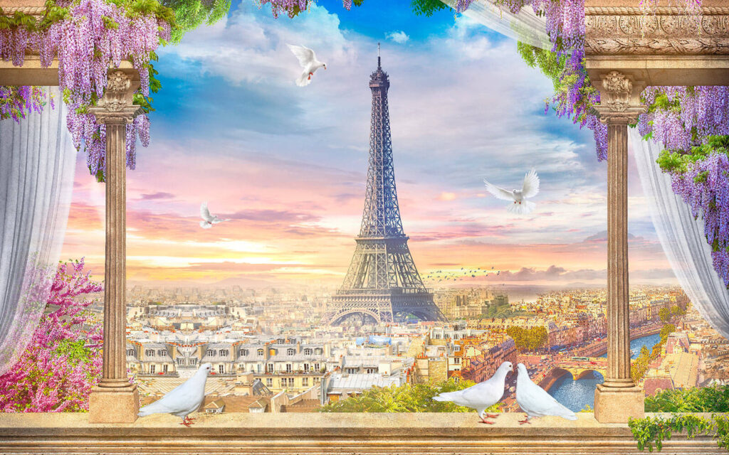 Torre com pássaros em fundo Torre com pássaros em fundo
