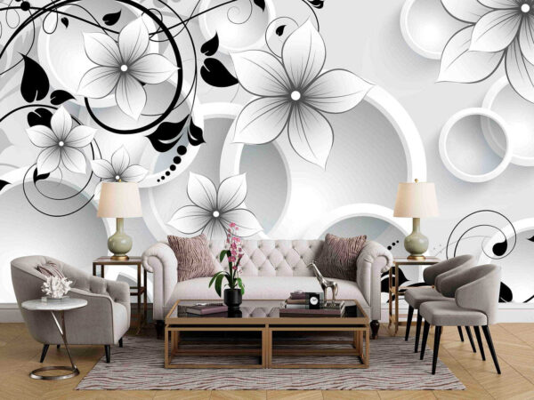 Papel de parede com flores e círculos Papel de parede com flores e círculos