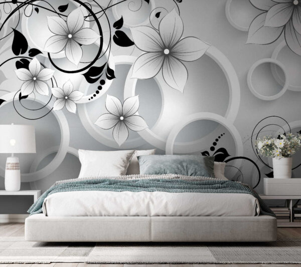 Papel de parede com flores e círculos Papel de parede com flores e círculos