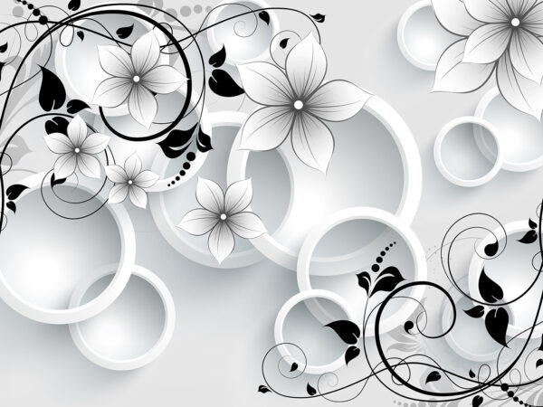 Papel de parede com flores e círculos Papel de parede com flores e círculos