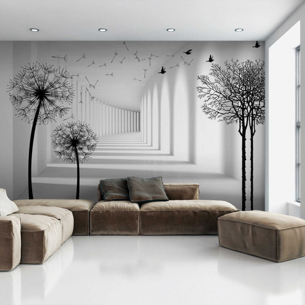 Quarto branco com árvores e pássaros a voar u37803pig1 1024x1024 - Quarto branco com árvores e pássaros a voar