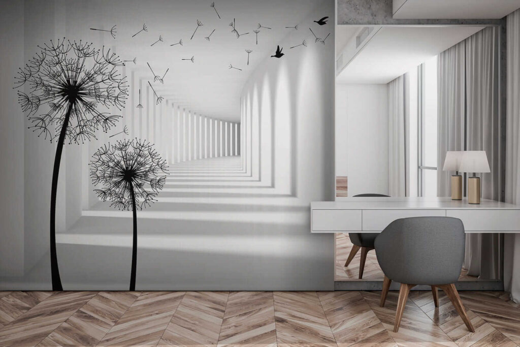 Quarto branco com árvores e pássaros a voar u37803pib2 1024x683 - Quarto branco com árvores e pássaros a voar