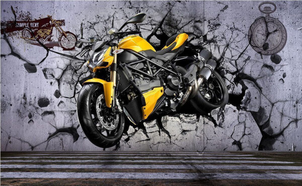 Motociclo amarelo numa parede Motociclo amarelo numa parede