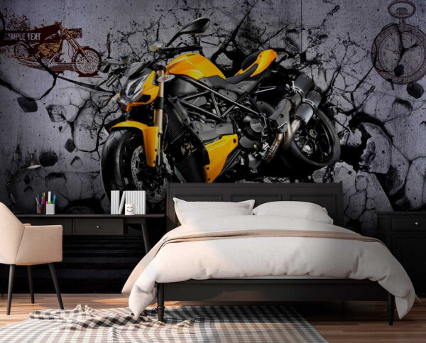 Motociclo amarelo numa parede Motociclo amarelo numa parede