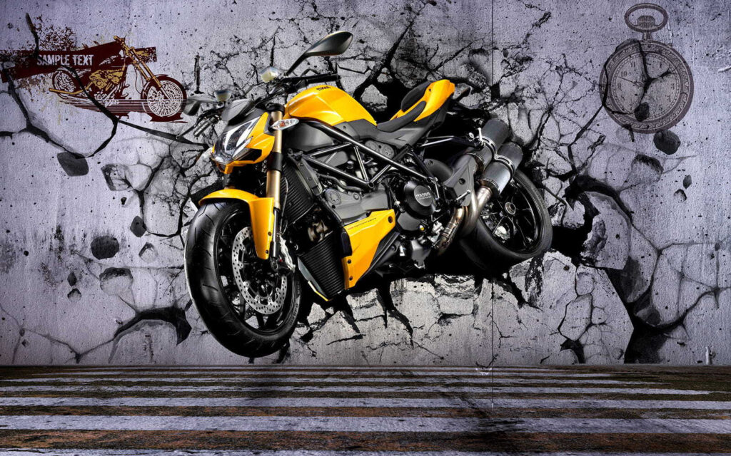 Motociclo amarelo numa parede Motociclo amarelo numa parede