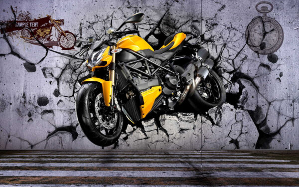 Motociclo amarelo numa parede Motociclo amarelo numa parede