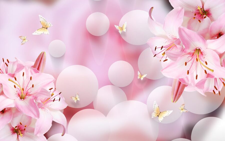 Flores cor-de-rosa e borboletas
