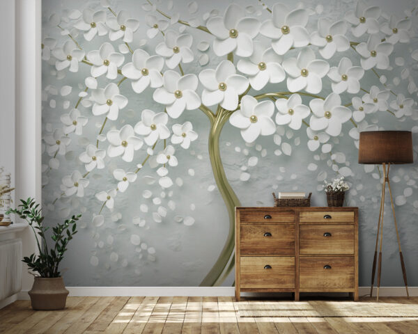 Árvore com flores e folhas brancas Árvore com flores e folhas brancas