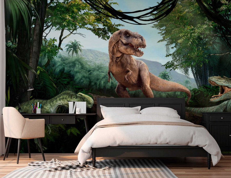 Dinossauro numa floresta