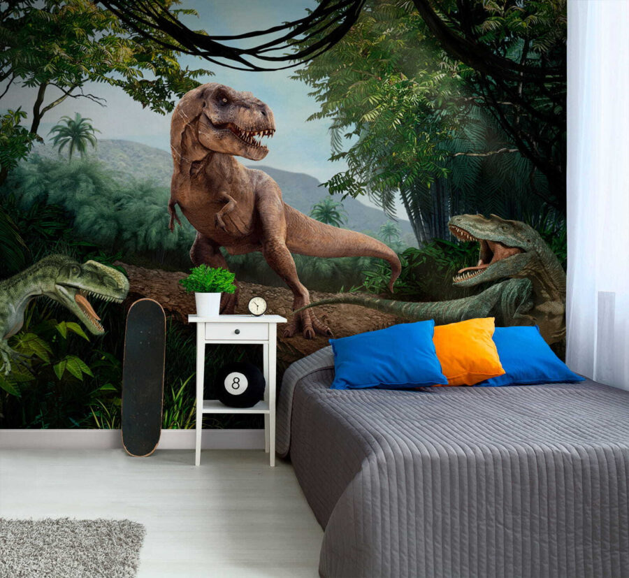 Dinossauro numa floresta