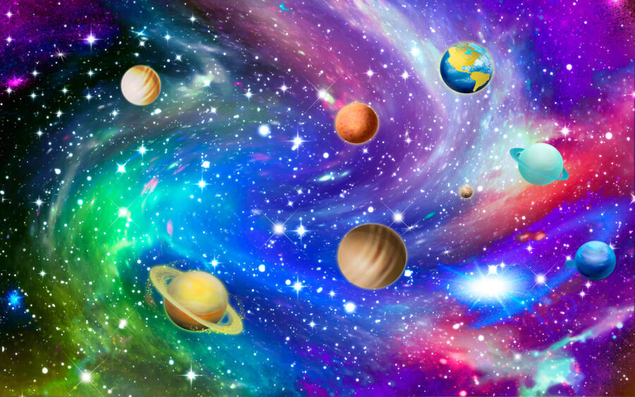 Planetas no céu com estrelas