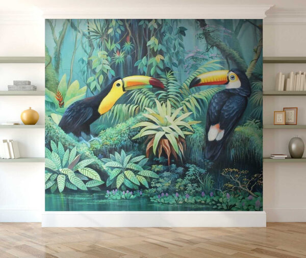 Pintura de aves numa floresta Pintura de aves numa floresta