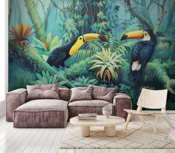 Pintura de aves numa floresta Pintura de aves numa floresta