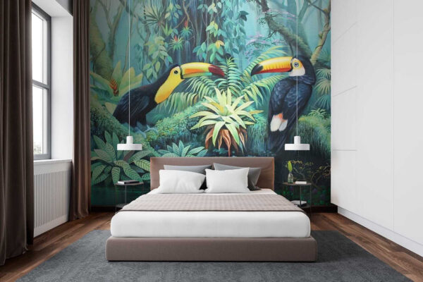 Pintura de aves numa floresta Pintura de aves numa floresta