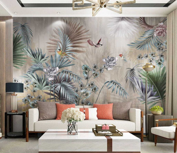 Papel de parede com pássaros e flores Papel de parede com pássaros e flores