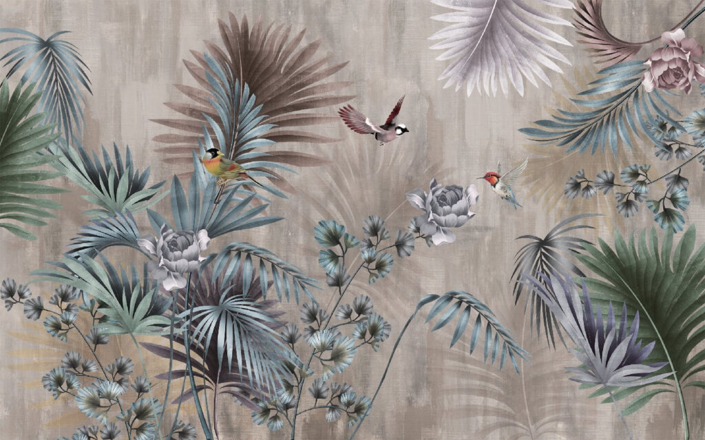 Papel de parede com pássaros e flores Papel de parede com pássaros e flores