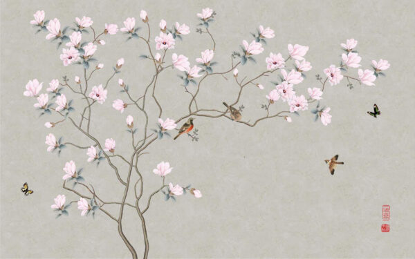 Árvore com flores e pássaros Árvore com flores e pássaros