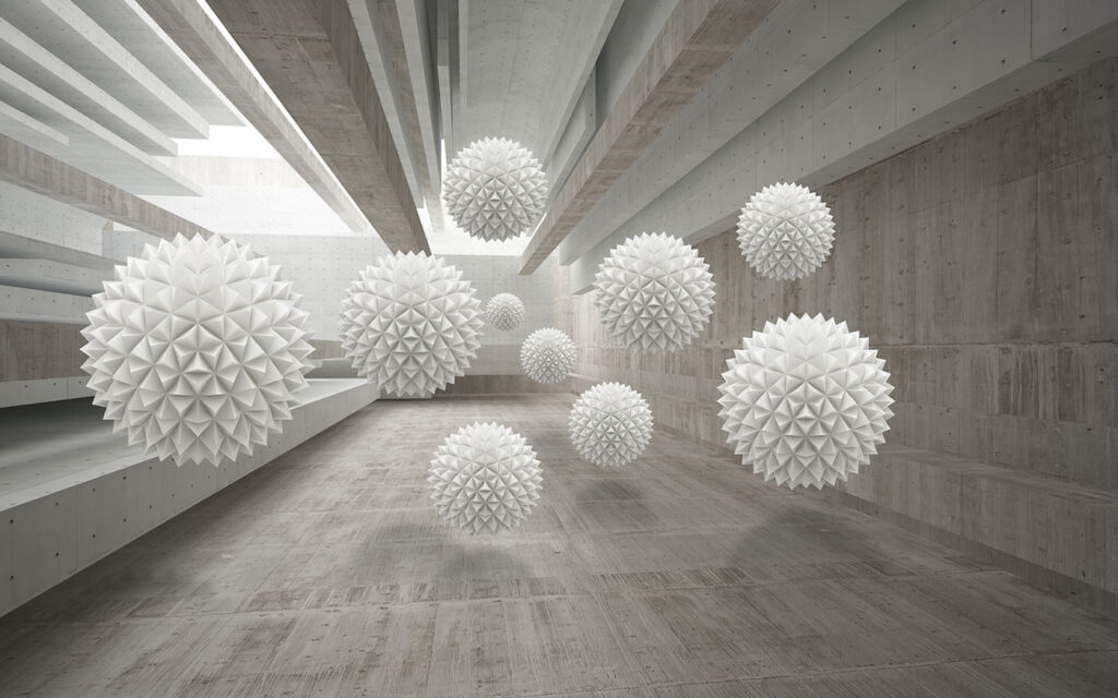 White balls in a room