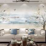 Papel de parede Pássaros a voar sobre uma paisagem de neve