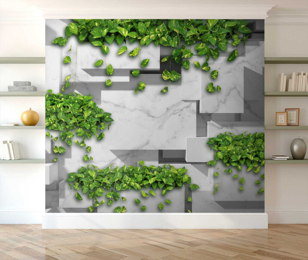 Wall with green leaves