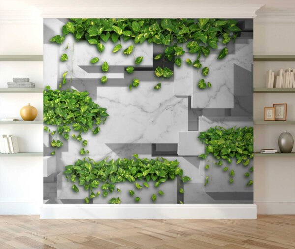 Wall with green leaves